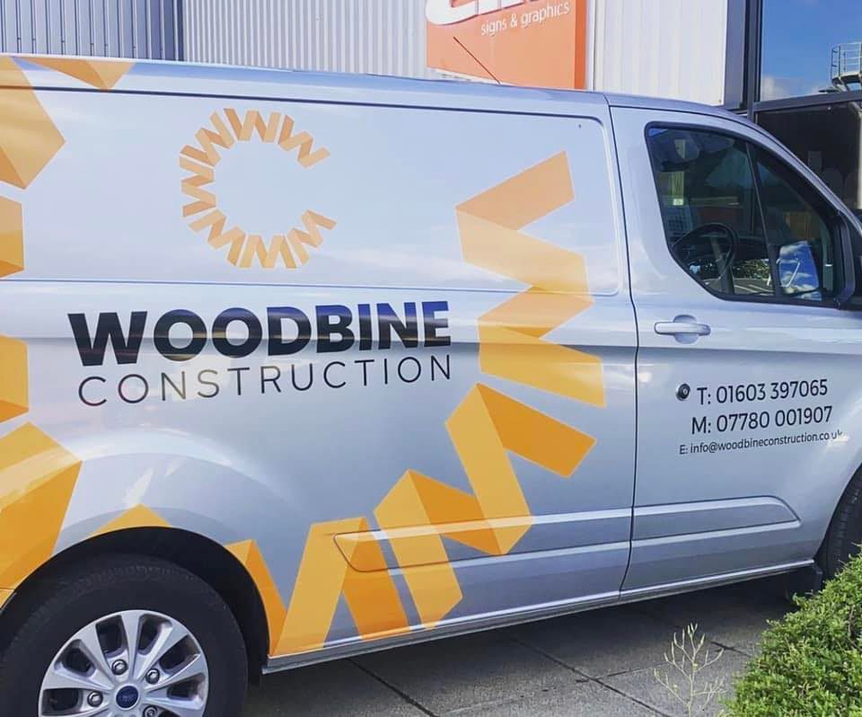 Woodbine Construction branded van — trusted builders across Norfolk